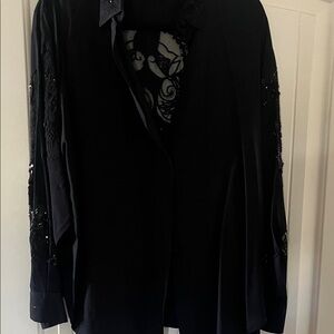 Black Embroidered Long Sleeve Shirt